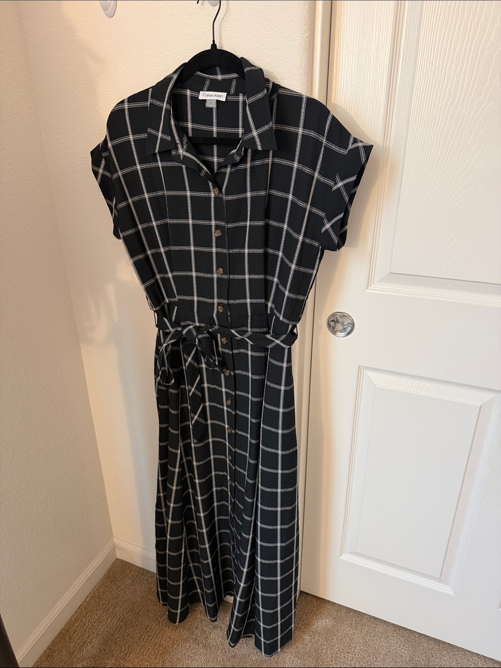 Calvin Klein Black and White Windowpane Maxi Shirt Dress - Perfect for fall! NWT